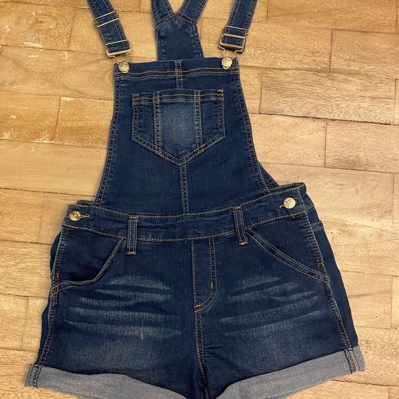 🎉Sugah & Honey Denim Short Overalls Blue Adjustable Straps Juniors Size 5 - Picture 2 of 5